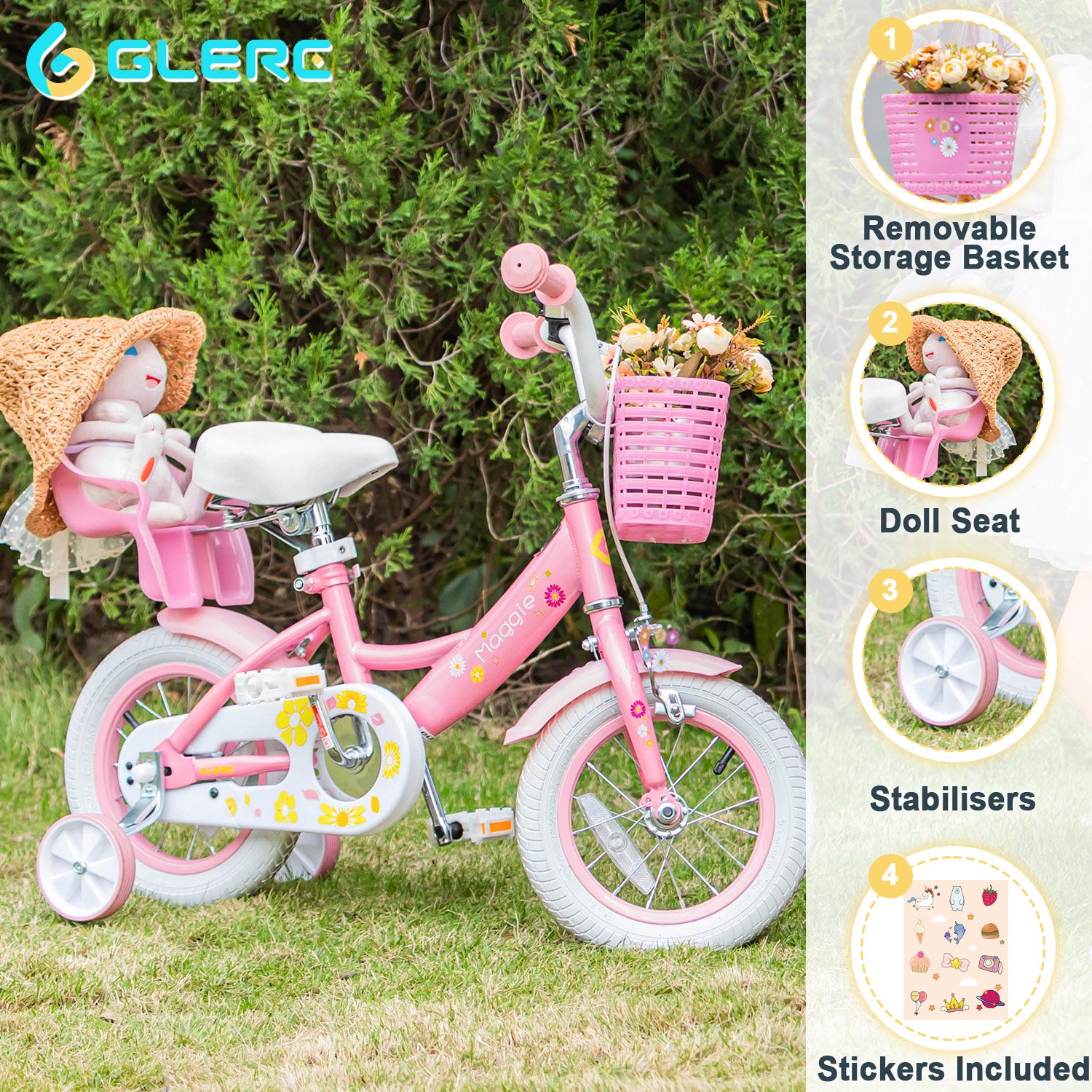 Glerc Cute Bike with Training Wheels and Basket GlercBikesUK