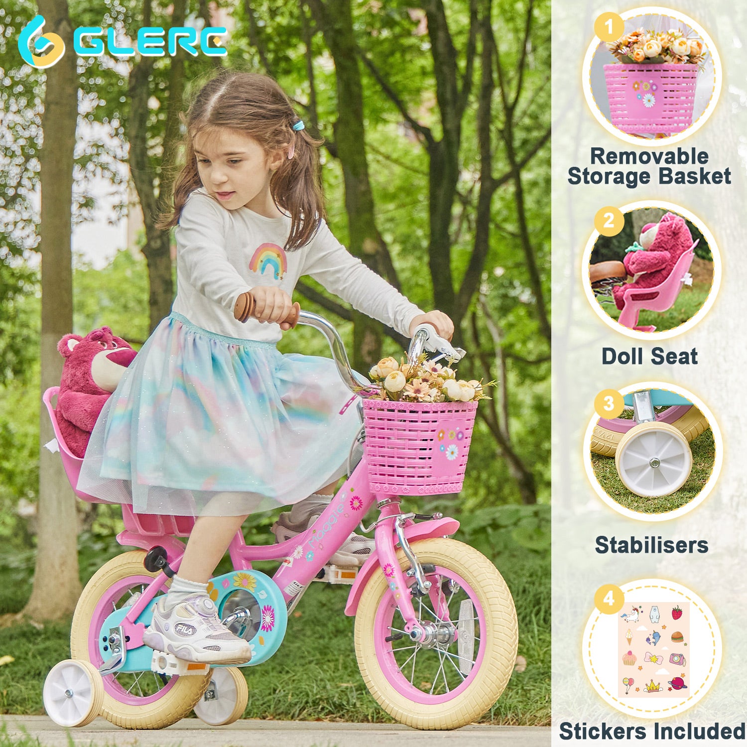 Glerc Cute Bike with Training Wheels and Basket GlercBikesUK